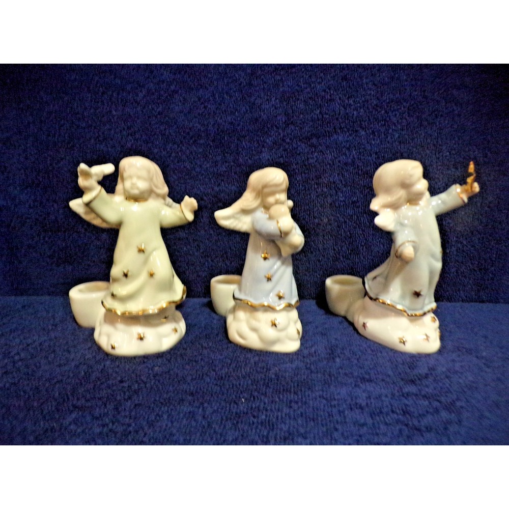 Vintage Porcelain Christmas Taper Candle Holder "Three Angels" Original Box